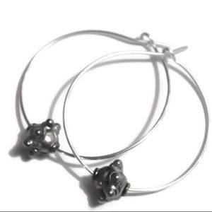 925 sterling silver bali beaded hoop earrings